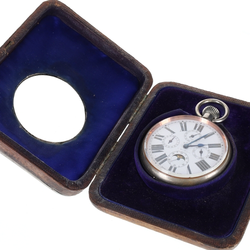 41 - Jumbo 8 Days Triple Calendar Moonphase Pocket Watch with Silver Case