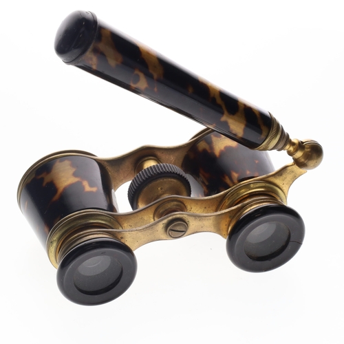 138 - Antique Tortoiseshell Opera Glasses with Extendable Handle