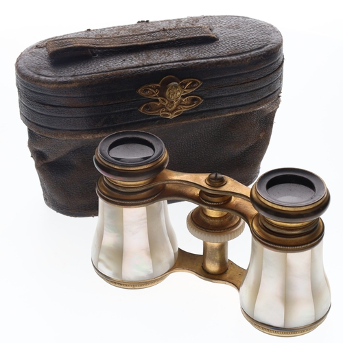 142 - Antique White Mother of Pearl Opera Glasses with Original Case