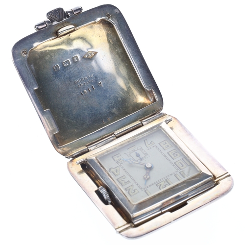 47 - Vintage .925 Sterling Silver Hand Wind Travel Purse Clock