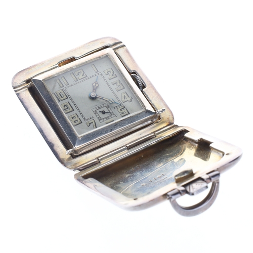 47 - Vintage .925 Sterling Silver Hand Wind Travel Purse Clock