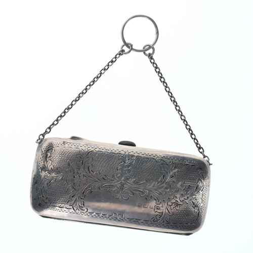 55 - Edwardian .925 Sterling Silver Ladies Coin Purse / Bag, 94g.