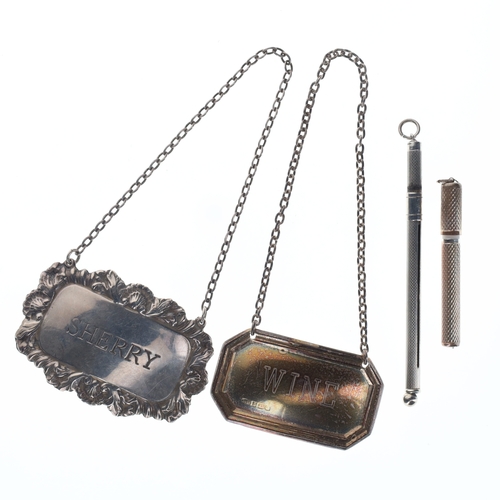 59 - .925 Sterling Silver Toothpick, Swizzle Stick & Decanter Labels Collection, 33g.