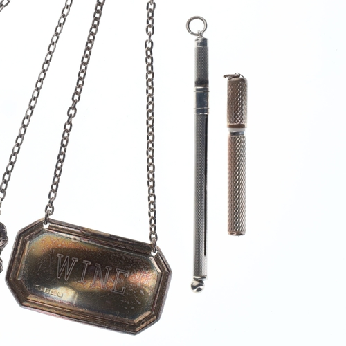 59 - .925 Sterling Silver Toothpick, Swizzle Stick & Decanter Labels Collection, 33g.