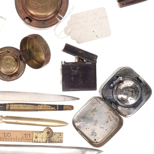174 - Antique & Vintage Desk Accessories Collection, including Travel Inkwell, Paperweight