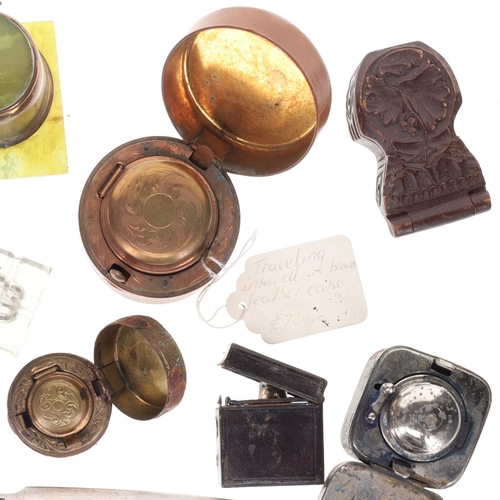 174 - Antique & Vintage Desk Accessories Collection, including Travel Inkwell, Paperweight