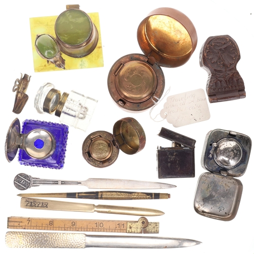 174 - Antique & Vintage Desk Accessories Collection, including Travel Inkwell, Paperweight
