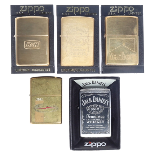 163 - Zippo - Pocket Lighters Collection incl. Brass, Harley Davidson, Jack Daniels