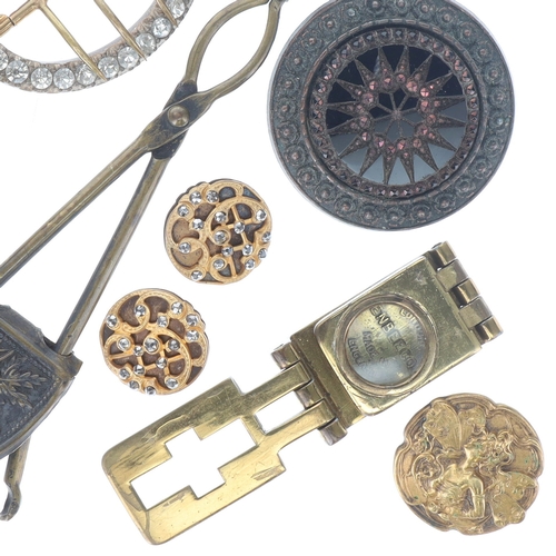151 - Ladies Vanity Item Collection including Paste Buckles, Large Ornate Button