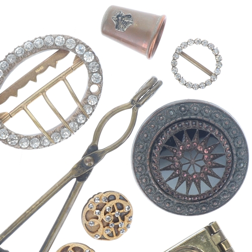 151 - Ladies Vanity Item Collection including Paste Buckles, Large Ornate Button
