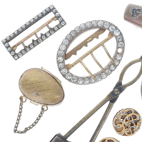 151 - Ladies Vanity Item Collection including Paste Buckles, Large Ornate Button