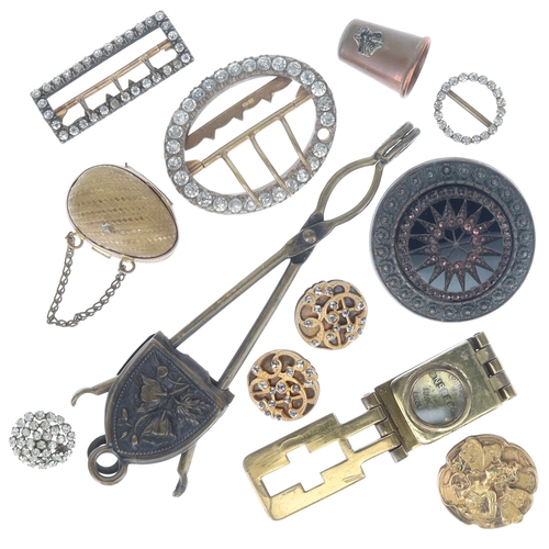 151 - Ladies Vanity Item Collection including Paste Buckles, Large Ornate Button