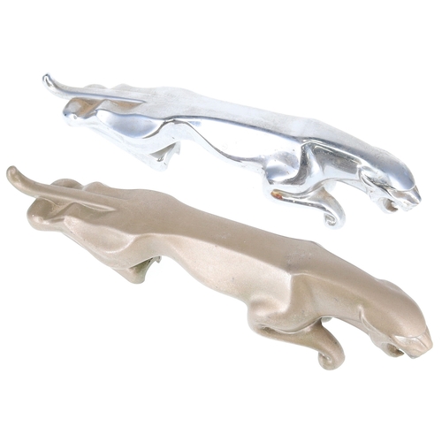 156 - Jaguar Chrome and Brass Car Mascot Hood Ornament Pair