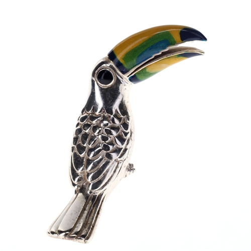 90 - Sterling Silver Novelty Toucan Bird Ornament with Enamel, 28g.