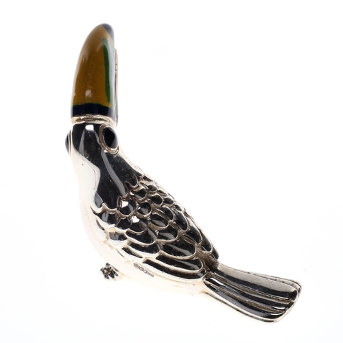 90 - Sterling Silver Novelty Toucan Bird Ornament with Enamel, 28g.