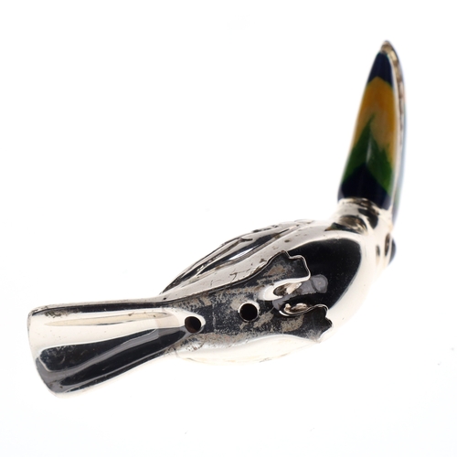 90 - Sterling Silver Novelty Toucan Bird Ornament with Enamel, 28g.