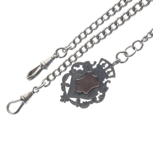 194 - Antique Sterling Silver Double Albert Watch Chain with Fob