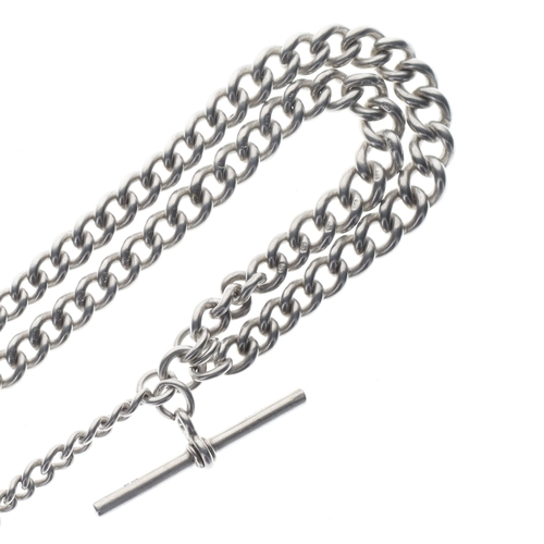 194 - Antique Sterling Silver Double Albert Watch Chain with Fob