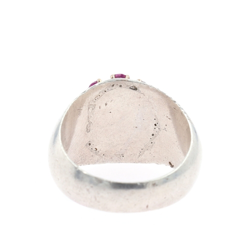 255 - Diamond and Ruby Silver Dress Ring with Gold Setting