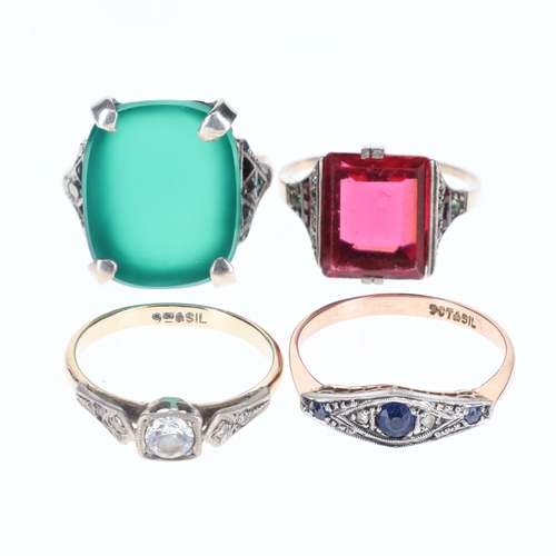 262 - 9ct Gold and Silver Dress Ring Collection inc. Paste, Gemstone