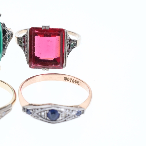 262 - 9ct Gold and Silver Dress Ring Collection inc. Paste, Gemstone
