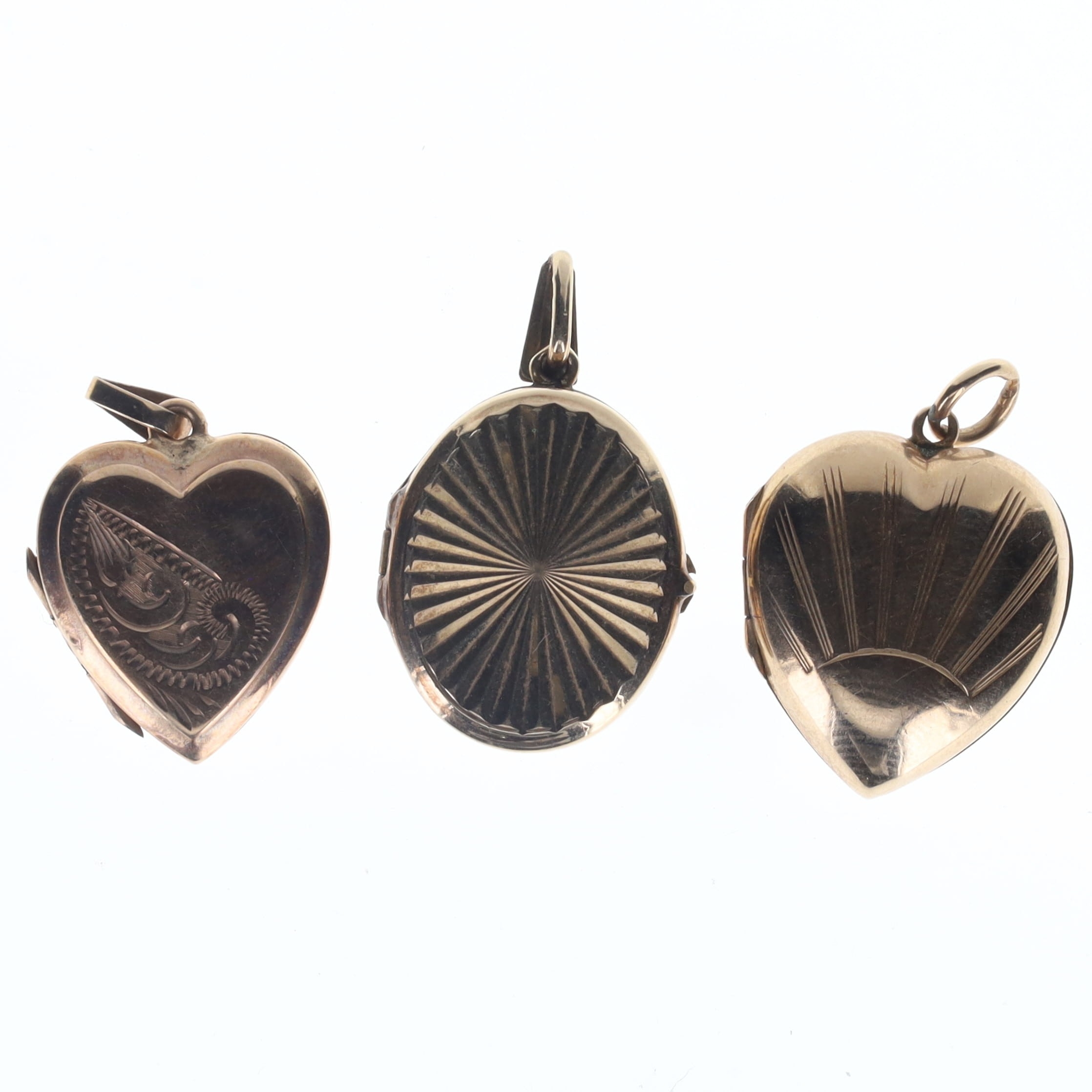 9ct Gold Back & Front Locket Pendant Collection incl. Etched, Mid-Century