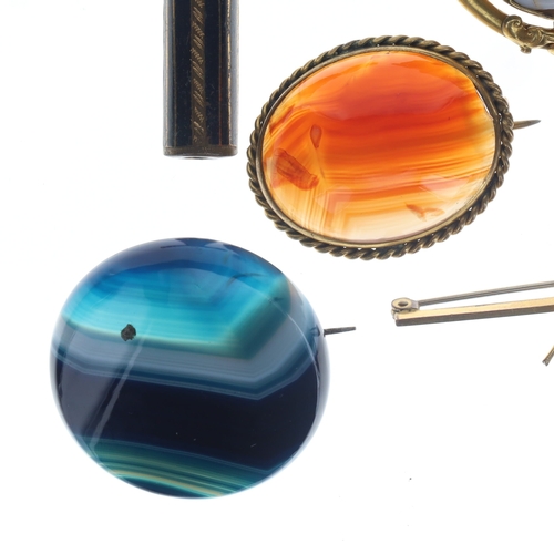 176 - Antique Rolled Gold Jewellery Collection incl. Victorian, Mourning, Three Graces, Split Pearl, Agate