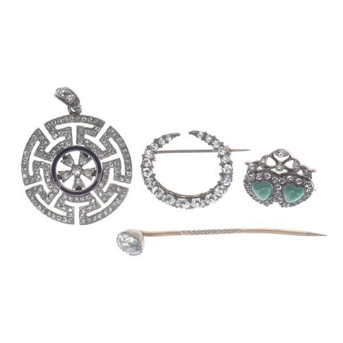 179 - Antique Silver and Rolled Gold Paste Jewellery Collection incl. Georgian Black Dot Paste, Victorian