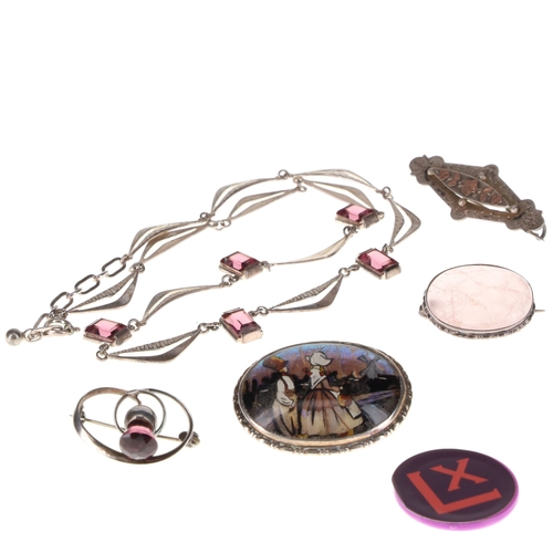 10 - Antique and Vintage Silver Jewellery Collection incl. Rose Quartz, Butterfly Wing, Victorian, Art De... 