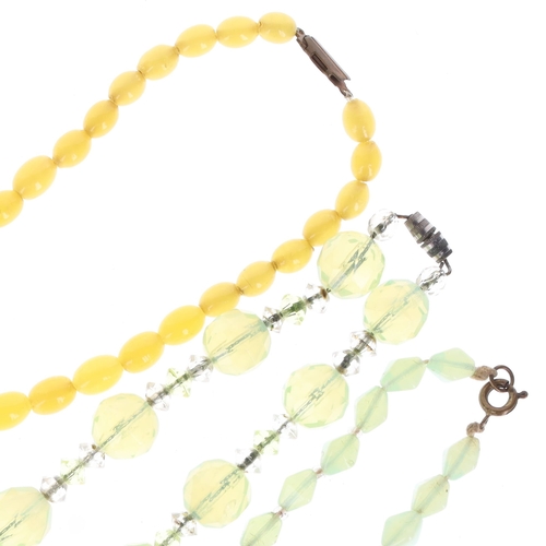 16 - Antique Uranium Glass Necklace Collection incl. Graduated, Pressed