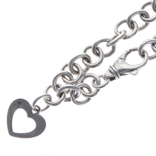 17 - Sterling Silver Belcher Chain Bracelet with Cutwork Heart, Diamond, 26g