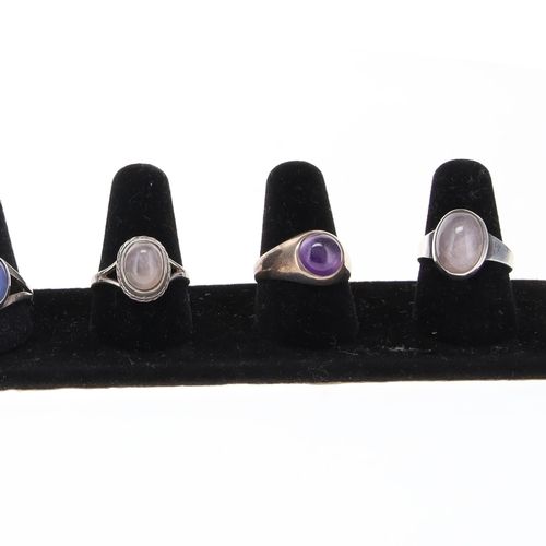 18 - Silver Gemstone Rings Collection incl. Mid Century, Amethyst, Rose Quartz, 17g