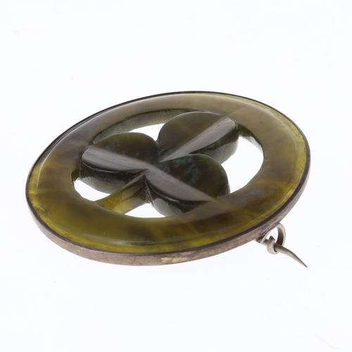 2 - Antique Silver Hardstone Celtic Brooch, 16g