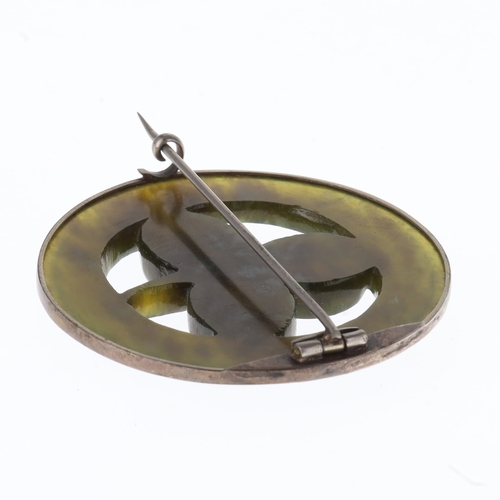 2 - Antique Silver Hardstone Celtic Brooch, 16g