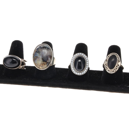 21 - Sterling Silver Gemstone Rings incl. Jasper, Onyx, Simulated Pearl, 38g