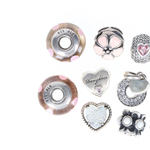 24 - Pandora Silver Charm Collection incl. Stone Set, Heart, Daughter, 31g