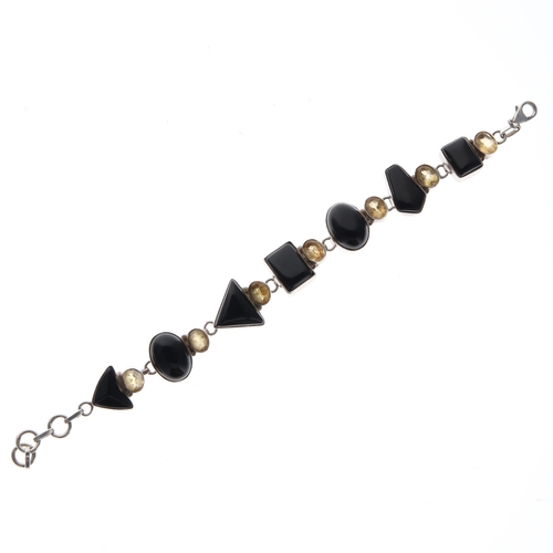 29 - Onyx and Citrine Sterling Silver Gemstone Bracelet, 30g