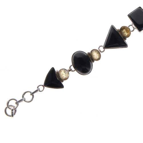 29 - Onyx and Citrine Sterling Silver Gemstone Bracelet, 30g