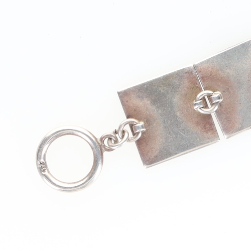 3 - Sterling Silver Modernist Textured T-Bar Bracelet, 37g