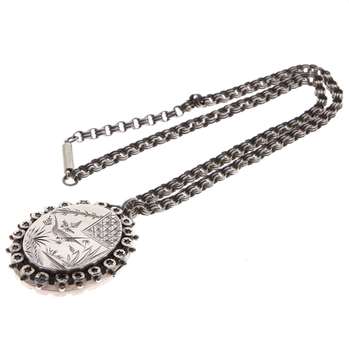 35 - Antique Sterling Silver Locket Pendant Necklace, 20g