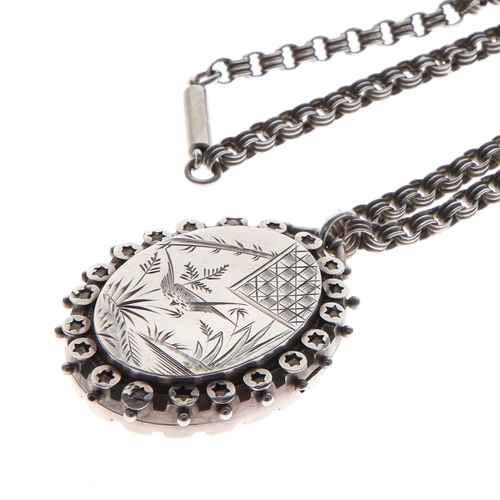 35 - Antique Sterling Silver Locket Pendant Necklace, 20g