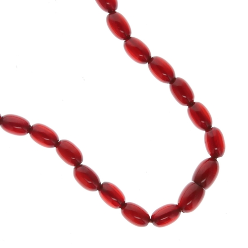 39 - Cherry Bakelite Graduated Necklace with Internal Streaking and Screw Clasp