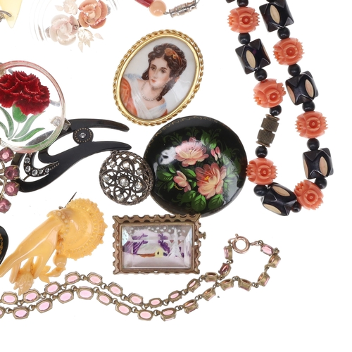 42 - Costume Jewellery Collection incl. Early Plastic, Art Deco, Paste, Russian Lacquer