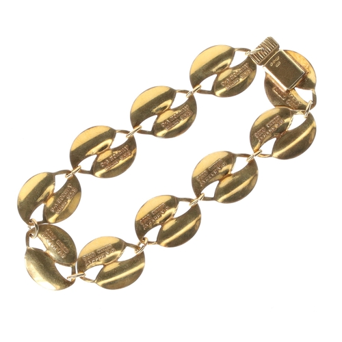 46 - David Andersen Sterling Silver White Enamel Foliate Bracelet, 12g