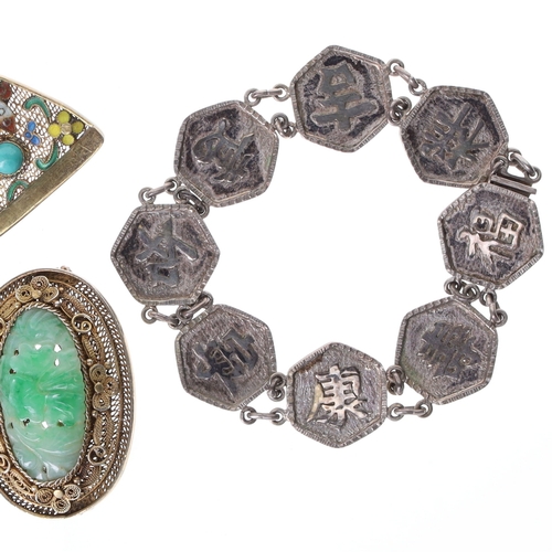 55 - Chinese Export Silver Jewellery Collection incl. Gemstone, Enamel, 40g