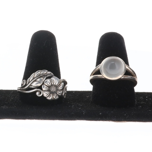 56 - Silver Ring Collection incl. Cultured Pearl, Ruby, Floral, 25g