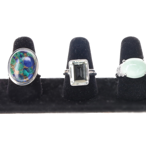 57 - Sterling Silver TGGC Gemstone Ring Collection incl. Emerald, Jade, 25.8g