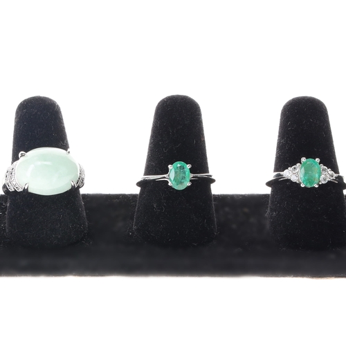 57 - Sterling Silver TGGC Gemstone Ring Collection incl. Emerald, Jade, 25.8g