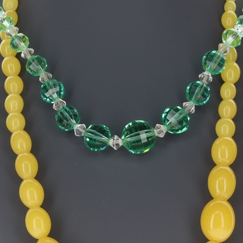 6 - Antique Uranium Glass Necklace Collection incl. Faceted, Graduated