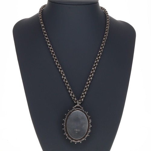 35 - Antique Sterling Silver Locket Pendant Necklace, 20g